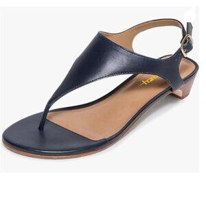 Milooey Shoes Black T-strap Thong Low Heel Sandals Casual Ankle Strap Flip Flops